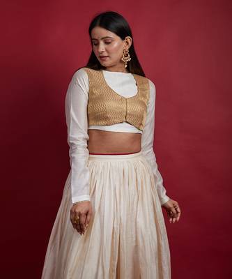 Ivory & Gold Chanderi Handloom Lehanga Set 4
