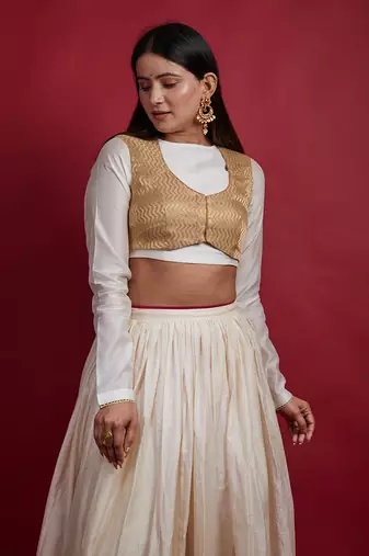 Ivory & Gold Chanderi Handloom Lehanga Set