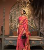 Kimisha Women'S Coral Silk Woven Saree With Unstitched Blouse Piece