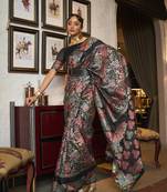 Black silk blend Woven Saree With Unstitched Blouse Piece