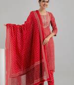 Red Colour Readymade Salwaar Kameez For Festive Girlish Looks