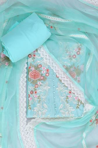 Salwar studio organza dress material for women-turquoise