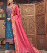 Blue Colour Ethnic Zari Woven Festive Salwaar Kameez For Girlish Looks
