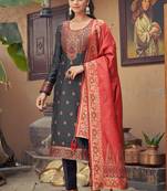 Black Colour Ethnic Zari Woven Festive Salwaar Kameez For Girlish Looks