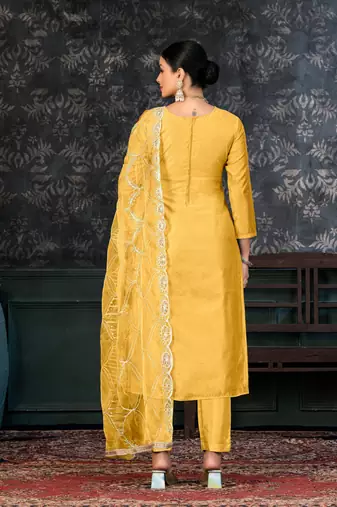 Yellow Colour Modal Printed Ethnic Hand Embroidered Festive Salwaar Kameez