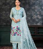 Sky Blue Colour Modal Printed Ethnic Hand Embroidered Festive Salwaar Kameez
