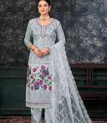Gray Colour Modal Printed Ethnic Hand Embroidered Festive Salwaar Kameez