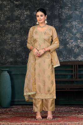 Light Brown Colour Ethnic Festive Wear Salwaar Kameez For Girlish Looks 1