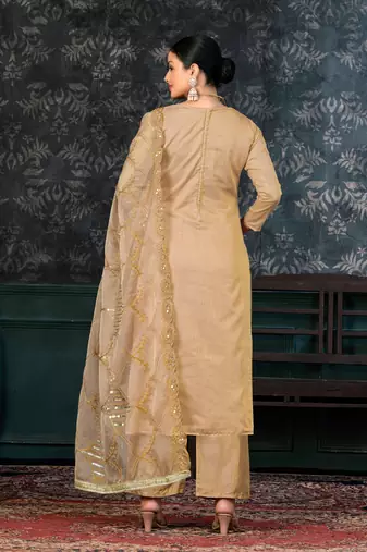 Light Brown Colour Ethnic Festive Wear Salwaar Kameez For Girlish Looks