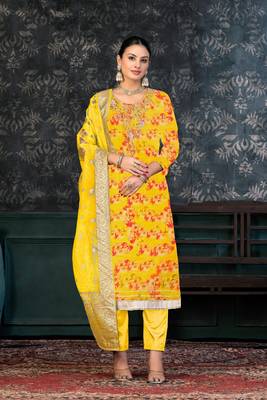 Yellow Colour Ethnic Festive Wear Salwaar Kameez For Girlish Looks 1