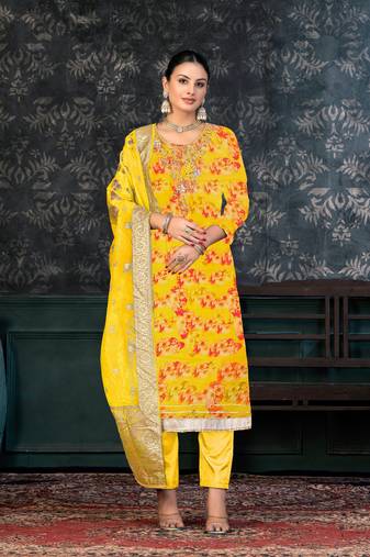 Yellow Colour Ethnic Festive Wear Salwaar Kameez For Girlish Looks