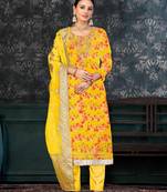 Yellow Colour Ethnic Festive Wear Salwaar Kameez For Girlish Looks