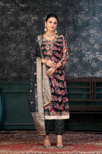 Black Colour Ethnic Festive Wear Salwaar Kameez For Girlish Looks