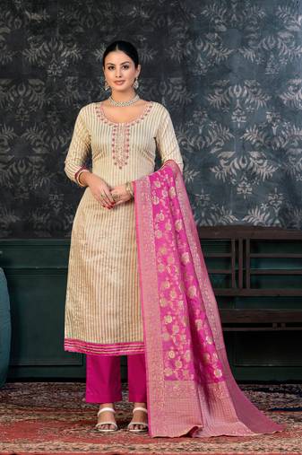 Off White Colour Ethnic Festive Wear Salwaar Kameez For Girlish Looks