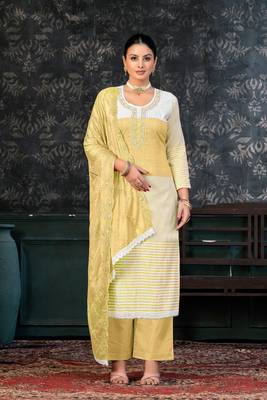 Glamorous Yellow Colour Cotton Salwaar Kameez For Festive Looks 1