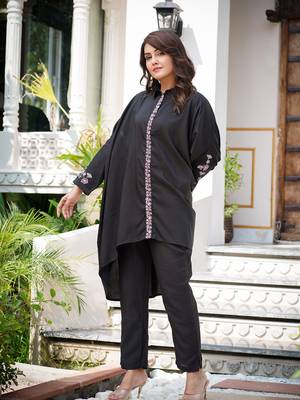 Yufta-black embroidery oversized asymmetric co ord 7