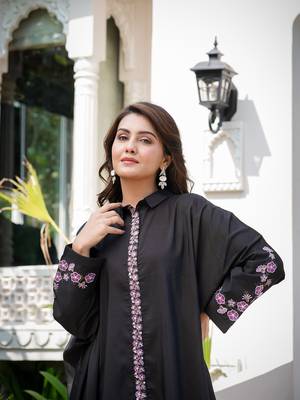 Yufta-black embroidery oversized asymmetric co ord 8