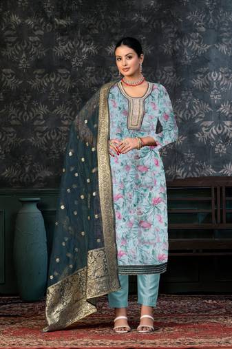 Glamorous Teal Colour Santoon Salwaar Kameez For Festive Looks