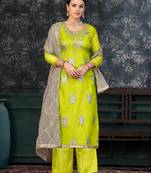 Festive Wear Lime Green Colour Ethnic Smart Suit For Girls