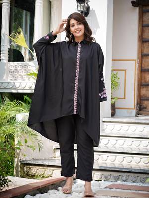 Yufta-black embroidery oversized asymmetric co ord 9
