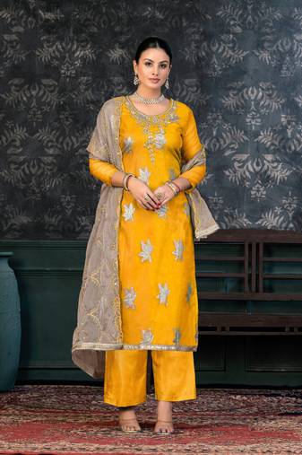Festive Wear Yellow Colour Ethnic Smart Suit For Girls