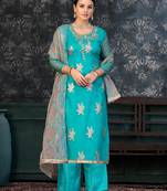 Festive Wear Sky Blue Colour Ethnic Smart Suit For Girls