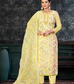 Yellow Colour Organza Fabric Fancy Printed Festive Dress