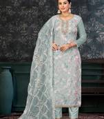 Gray Colour Organza embroidered Fancy Printed Festive Dress
