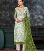 White Colour Organza Fabric Fancy Printed Festive Dress