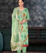 Lime Green Colour Organza Fabric Fancy Printed Festive Dress