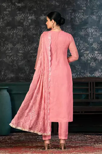 Beautiful Gajri Colour Ethnic Salwaar Kameez For Festive Looks