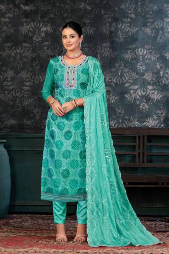 Beautiful Teal Colour Ethnic Salwaar Kameez For Festive Looks