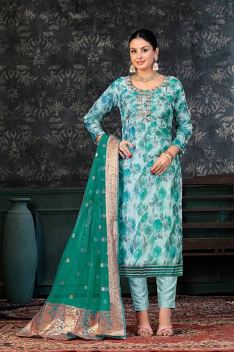 Beautiful Teal Colour Ethnic Salwaar Kameez For Festive Looks
