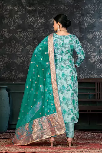 Beautiful Teal Colour Ethnic Salwaar Kameez For Festive Looks