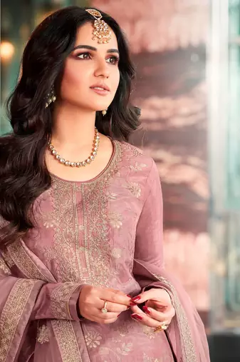 Mauve Colour Heavy Embroidered Partywear Salwar Kameez