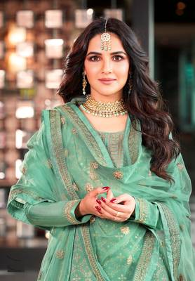 Green Colour Heavy Embroidered Partywear Salwar Kameez 2