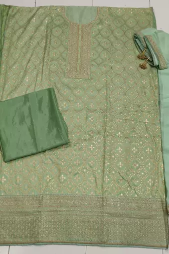 Green Colour Heavy Embroidered Partywear Salwar Kameez