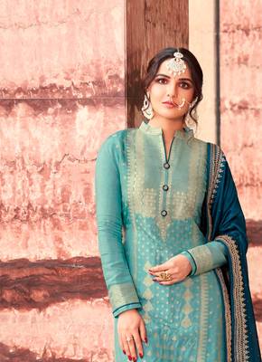 Sky Colour Heavy Embroidered Partywear Salwar Kameez 2