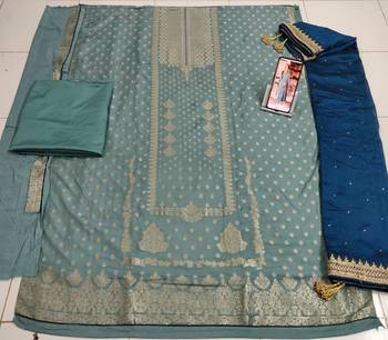 Sky Colour Heavy Embroidered Partywear Salwar Kameez 3
