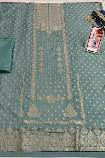 Sky Colour Heavy Embroidered Partywear Salwar Kameez