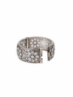 Women oxidised silver plated green stone-studded bangles 3