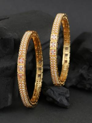 Women set of two 24ct ethnic copper gold plated royal antique bangles 1