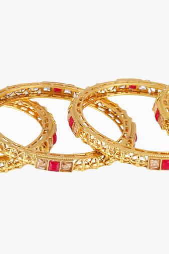 Women set of 4 24k gold-plated embellished designer bangles
