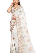 White heavy resham embroidery work georgette party wear with blouse