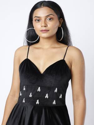 Black velvet embroidered gown dress 4