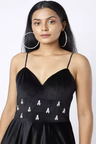 Black velvet embroidered gown dress