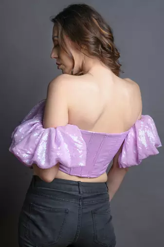Lilac sequins ruffled crop top