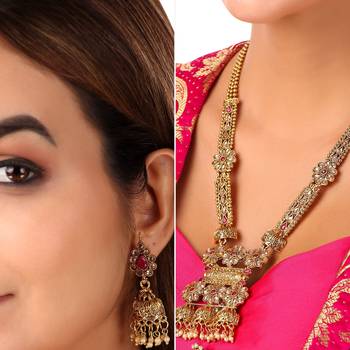 Mansiyaorange matte gold multi colour temple theme maa lakshmi motif choker set for women 2