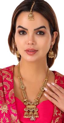 Mansiyaorange matte gold multi colour temple theme maa lakshmi motif choker set for women 1