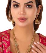 Mansiyaorange matte gold multi colour temple theme maa lakshmi motif choker set for women